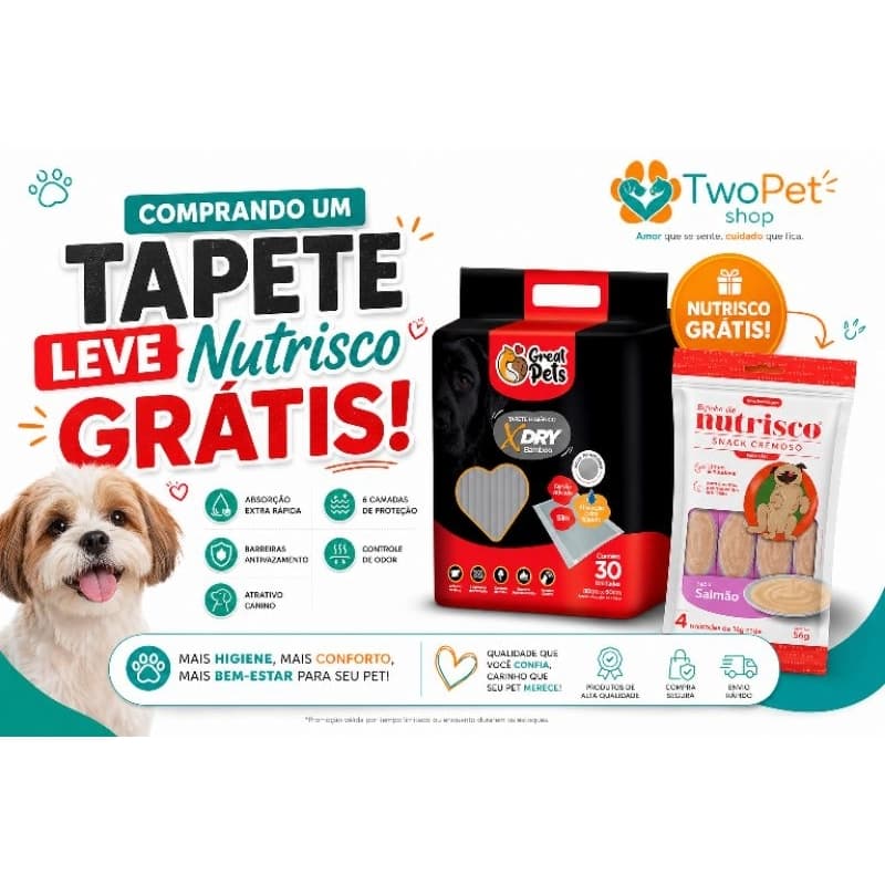 Tapete Higiênico 80x60 XDRY Bamboo 30un + Nutrisco Grátis | Alta Absorção Antivazamento Cachorro