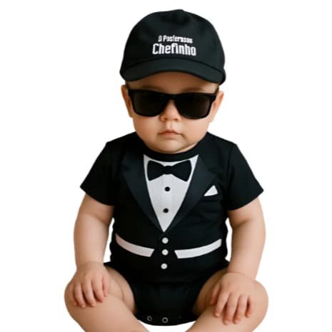 Body Bebe Infantil Mesversario Fantasia Conjunto Luxo MeninoTematico Poderoso Chefinho