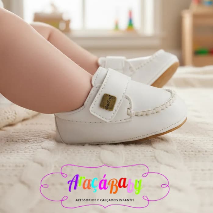 Mocassim branco infantil menino batizado