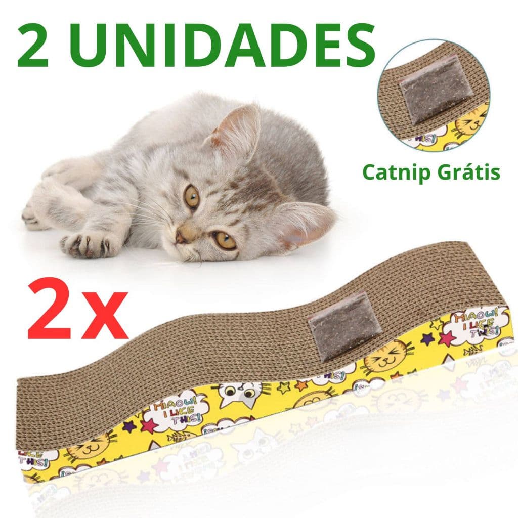 KIT 2 Arranhador para Gato com Catnip 2 Lados Brinquedo Papelão Ondulado Anti Stress Elo Wave Gatos