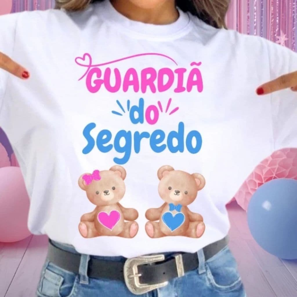 CAMISETA FEMININA CHA REVELAÇAO GUARDIA DO SEGREDO MENINO OU MENINA CHA DE BEBE TEMATICA ENVIO EM 24HS CONFORTAVEL