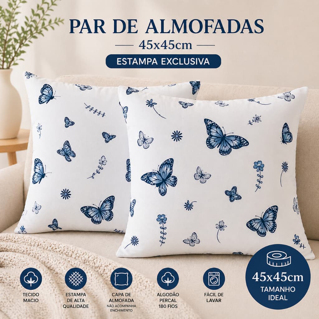 Kit Capa de Almofada Decorativa Para Quarto Sofá Sala Algodão Percal 180 Fios