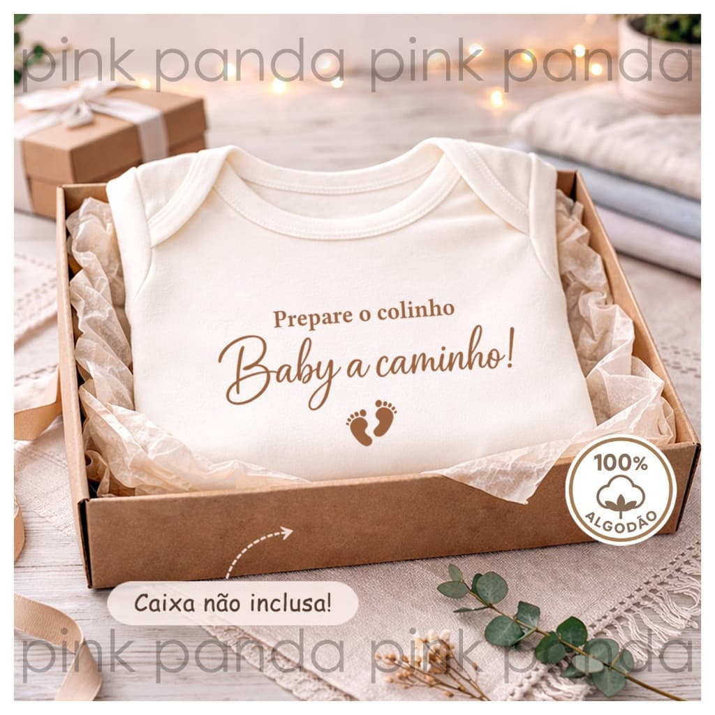 Body Frase "Prepare o colinho, Baby a caminho!" Anúncio Revelação Gravidez Off White