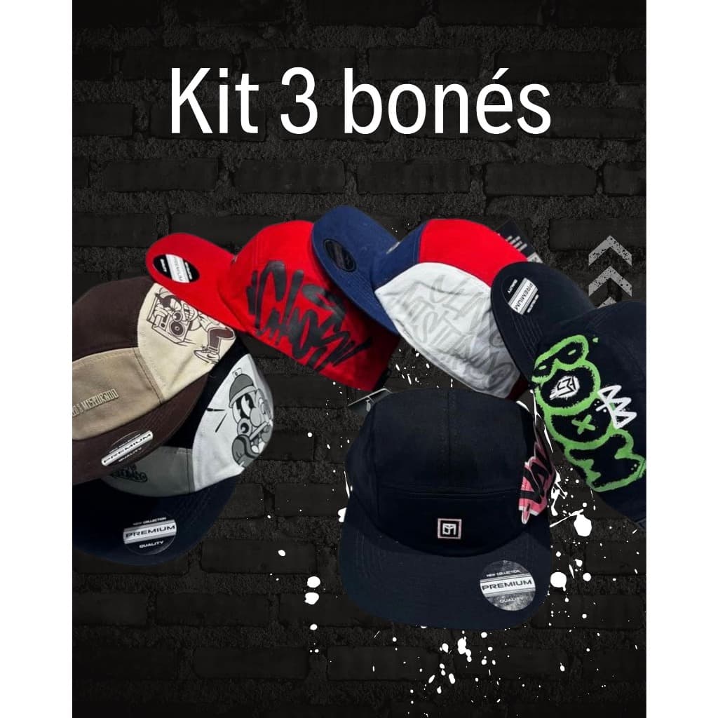 Kit 3 Bonés Five Panel Promoção Imperdível Masculino Aba Reta Ajustável Streetwear Oferta Limitada Envio Rápido