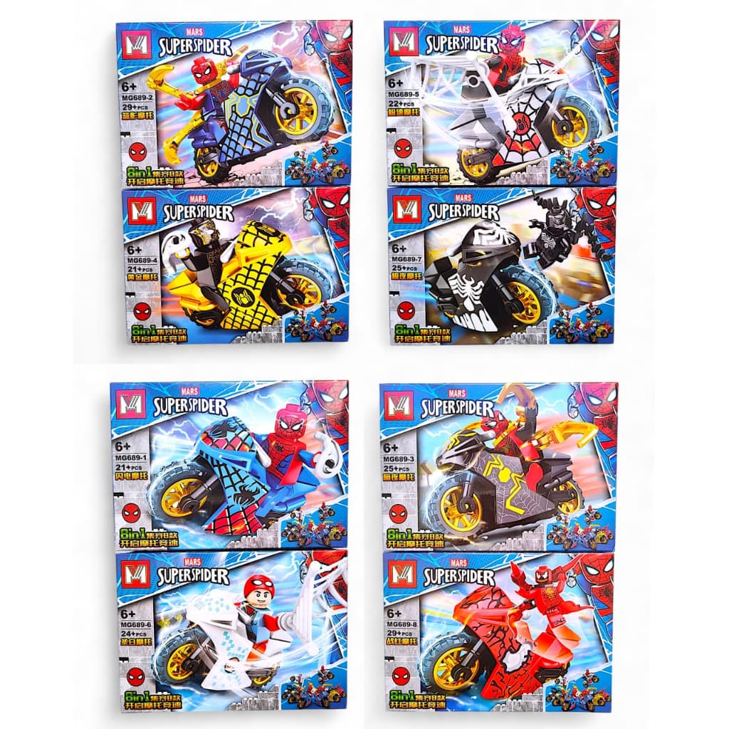 Kit 2 Blocos de Montar Motos Aranhas Super Heróis Divertidos