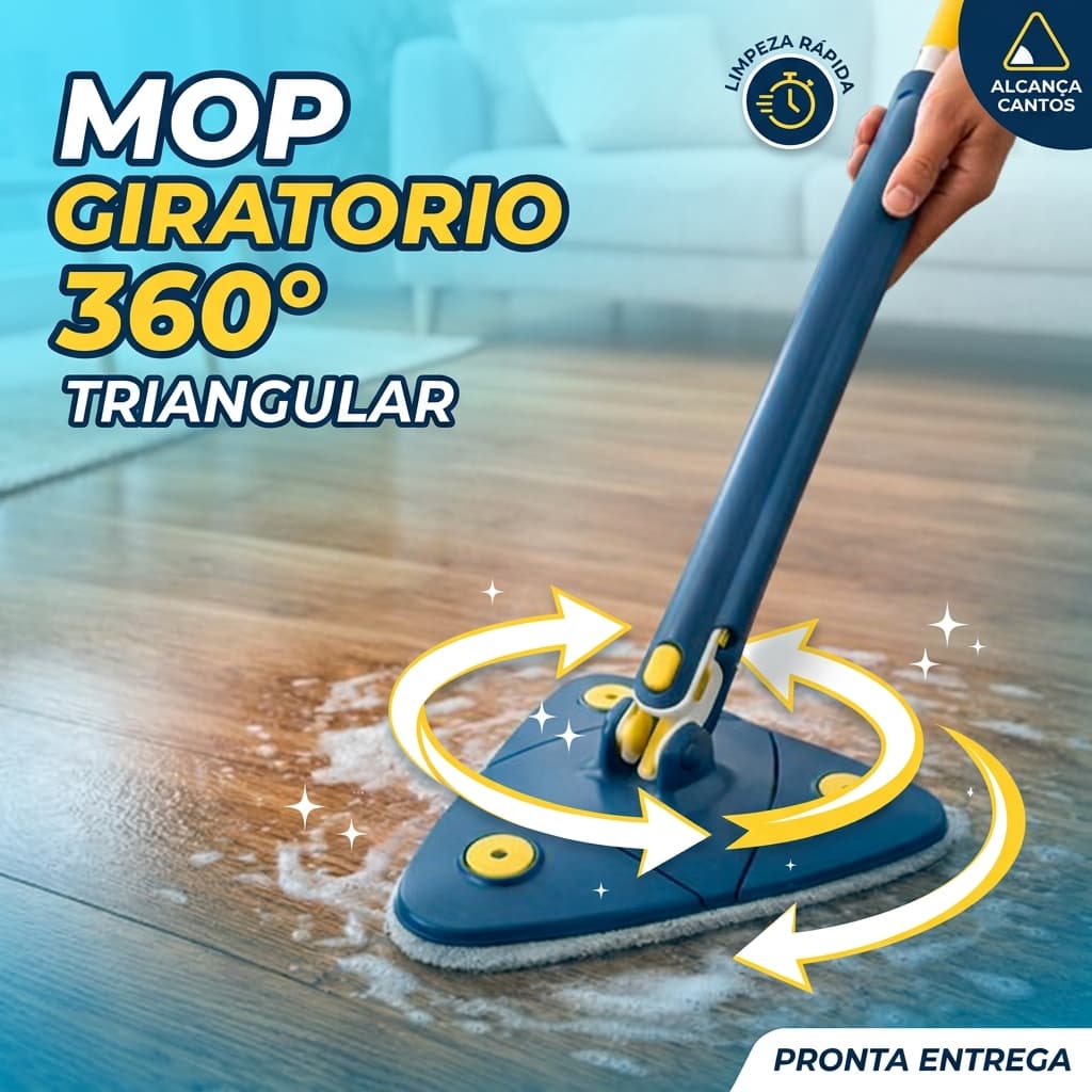 Mop Giratorio Limpeza Facil 360 Graus 🔄 Design Triangular 🔺 Super Absorvente 💧 Pratico 🧼