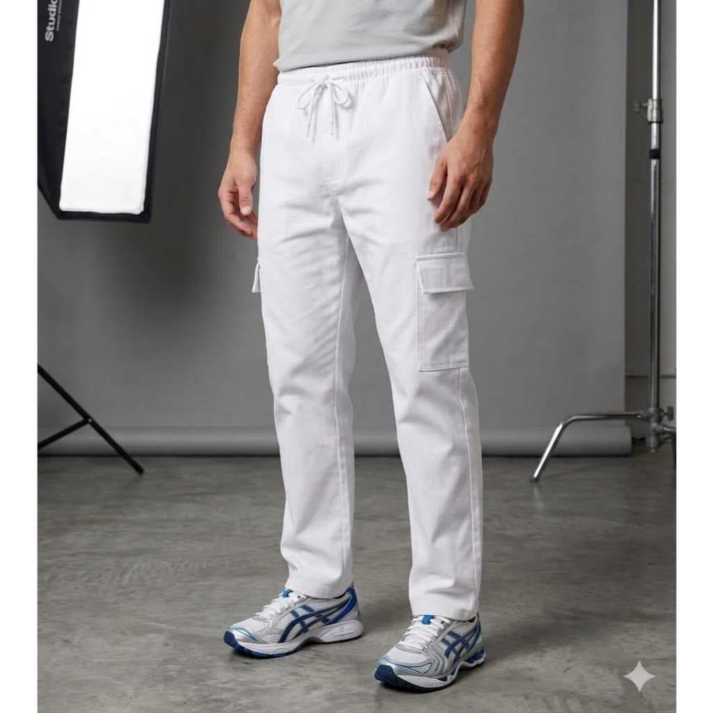 Calça Cargo em Sarja Premium na Cor Branca Calça Reta Barra Normal Calça Masculina Adulto