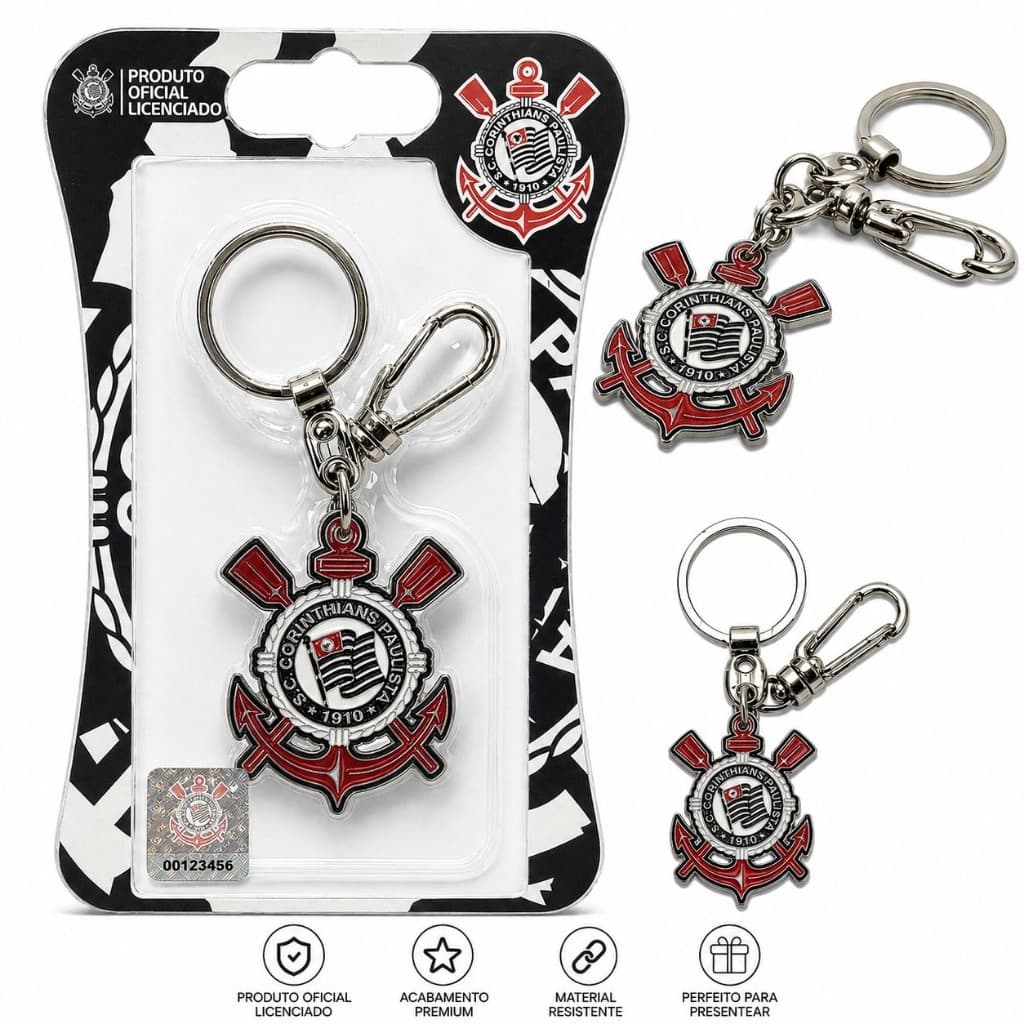 Chaveiro Corinthians Oficial Original Metal Premium Resistente Mosquetão Prendedor Presente Torcedor