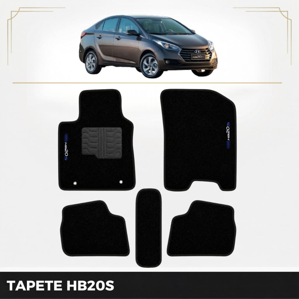 Kit de tapetes 5 peças específico HB20s 2012 13 14 15 16 17 2018 Carpete Preto