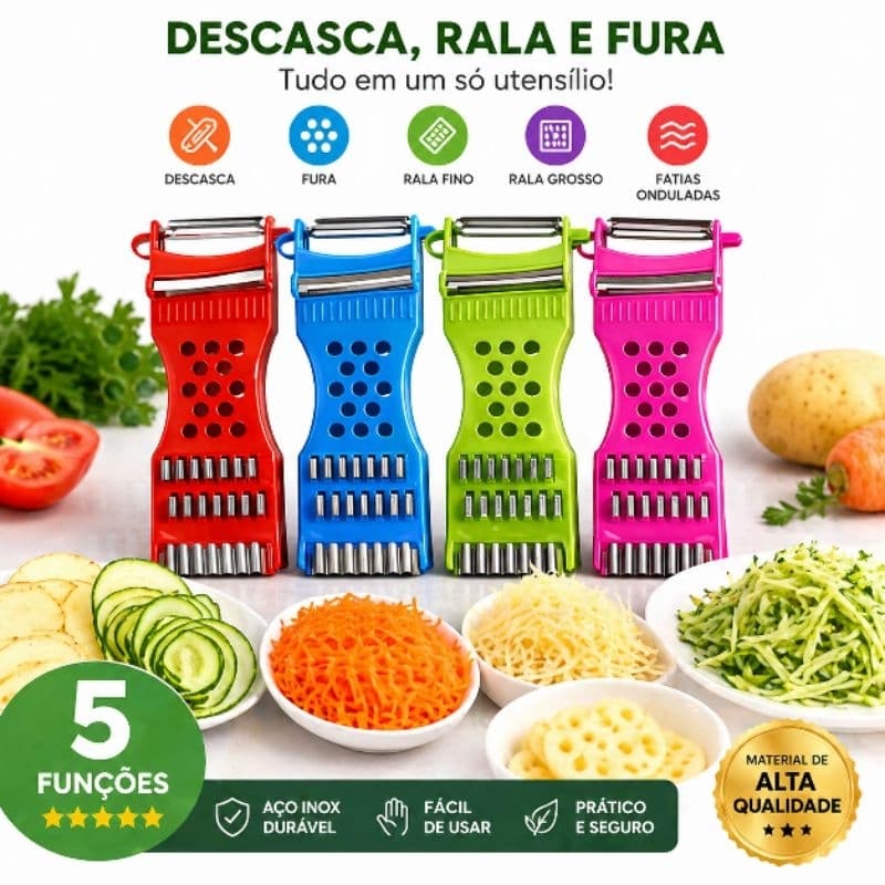 Ralador Descascador Fatiador 5 Em 1 Inox Para Legumes Frutas Cozinha