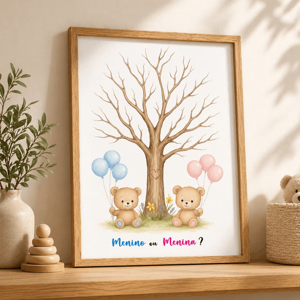 Quadro/Placa Para Chá Revelação Árvore Digitais Assinatura, Menino ou Menina