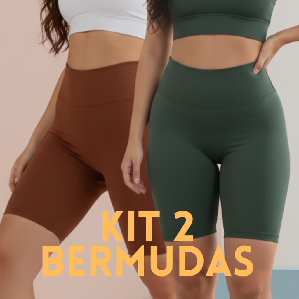 Bermuda Ciclista Zero Transparência Kit 2 Feminina Suplex Cintura Alta Academia