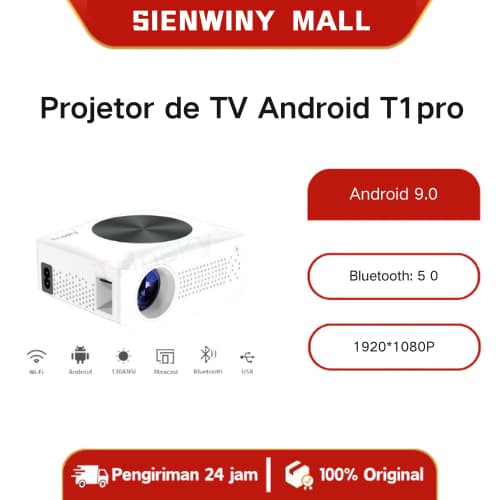 Projetor de TV Android T1pro 1080P Projetor Inteligente Android 9.0 Ram 2G Rom 16G Home Theater Mini projetor