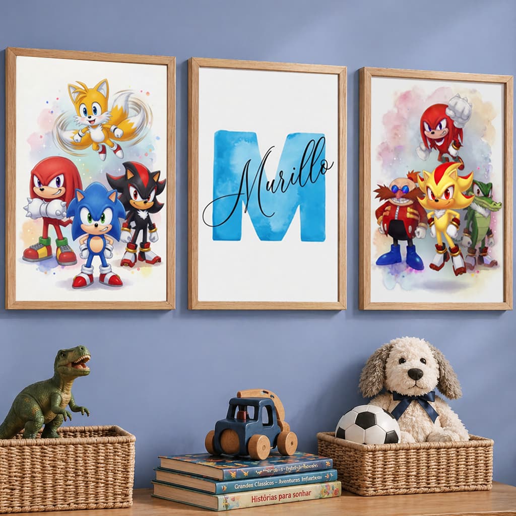 Quadro Decorativo Sonic Shadow Doutor Eggman Tails Personalizado com Nome