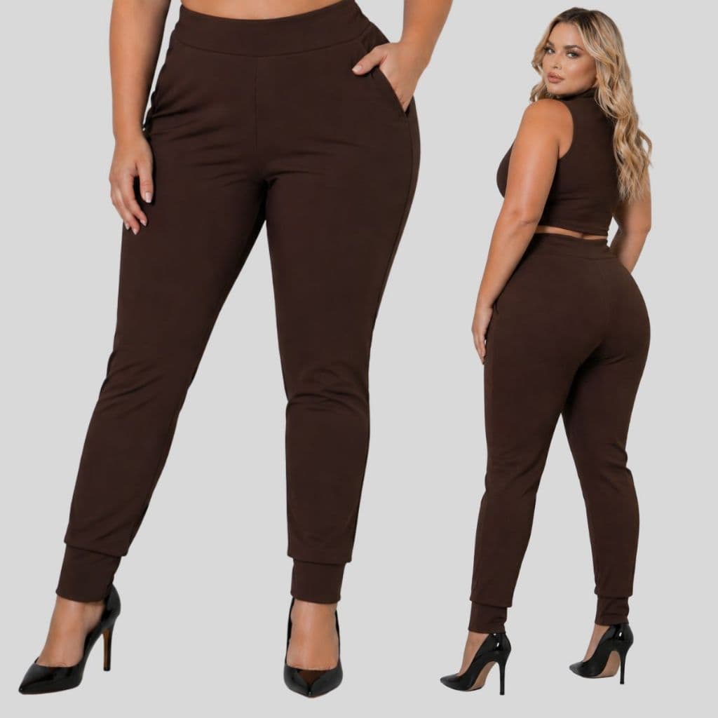 Calça Feminina Skinny Montaria Crepe de Malha Plus Size. Calça Jogger Feminina Plus Size. Calça Legging.