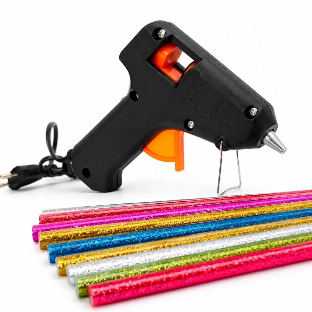 Kit Pistola Cola Quente 15W Bivolt Bastão Fino (7mm) + 10 Bastões Coloridos Glitter