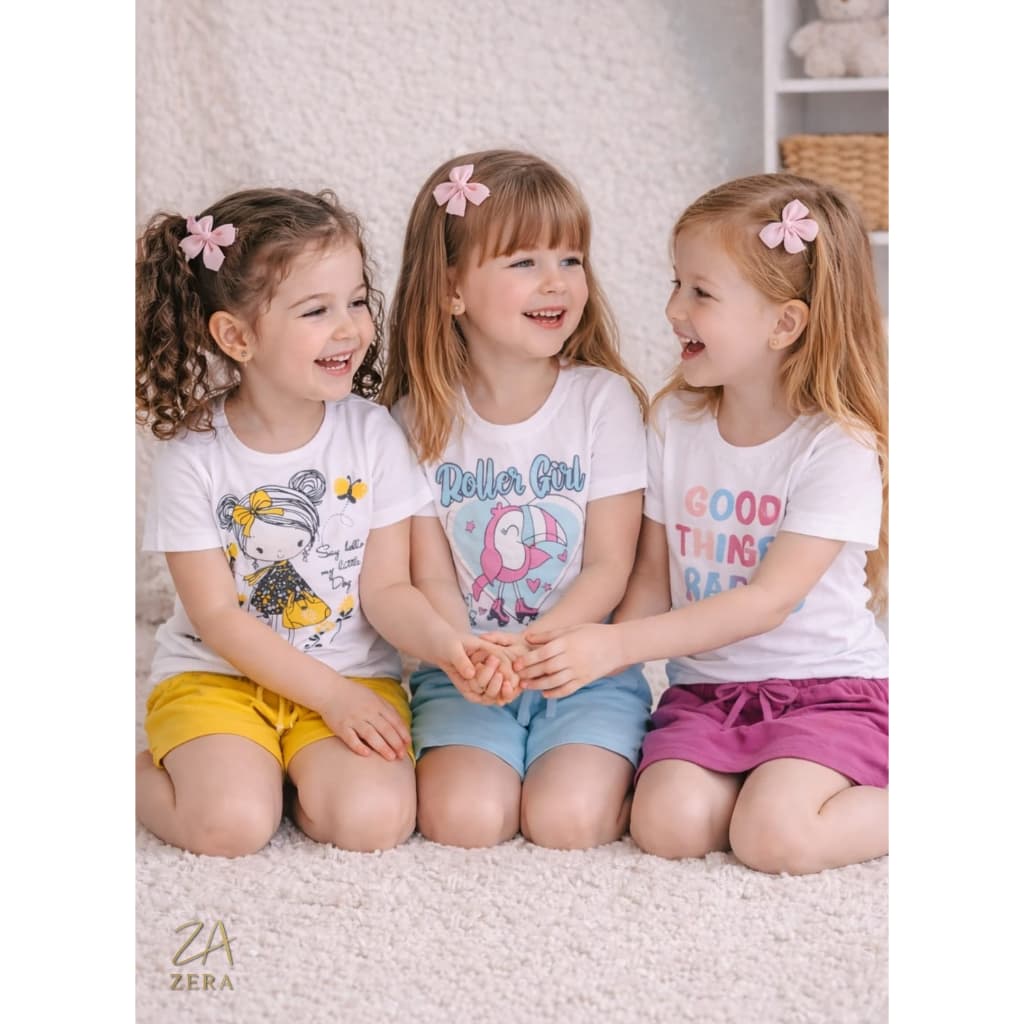 kit 3 Conjunto infantil Short e camisa Menina fashion
