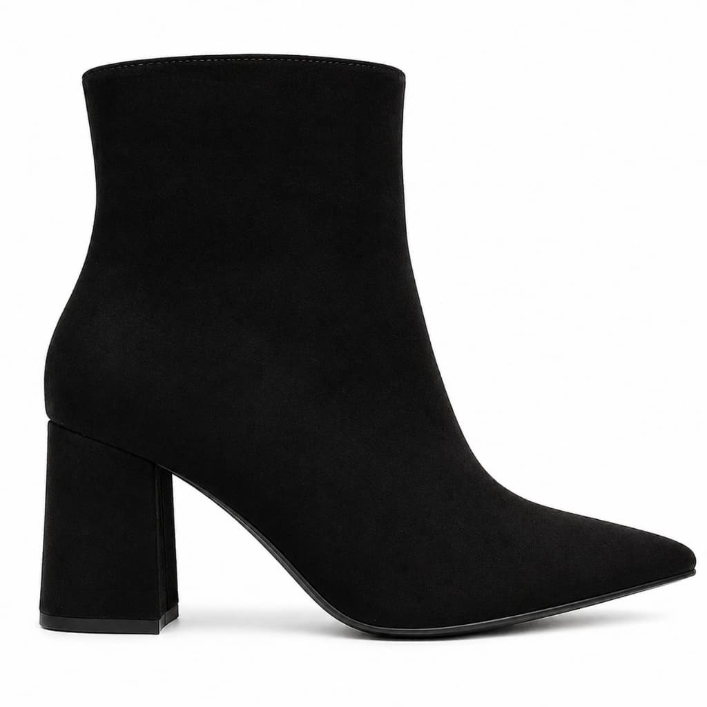 Bota Feminina Bico Fino Cano Curto Salto Bloco Confortável