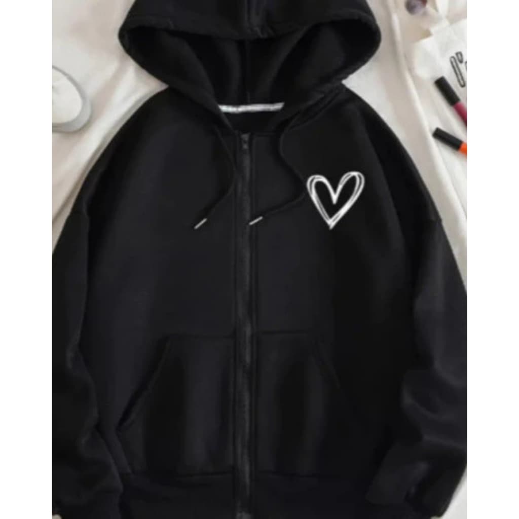 Moletom Feminino Com Ziper Coração Minimalista Fofo Confortavel Algodão Forrado Inverno...