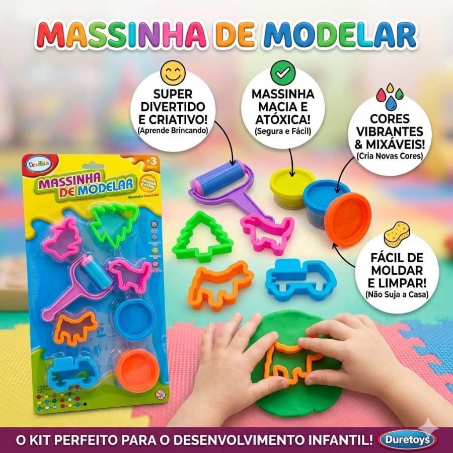 Brinquedo Molde Para Massinha De Modelar 8 Peças Em Cores E Formas Sortidas