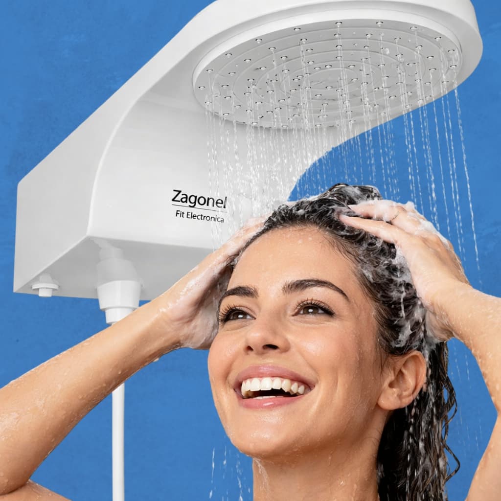 Ducha Chuveiro Eletronico Fit Pro Branco Zagonel 127v e 220v Moderno Grande Resistente Potente