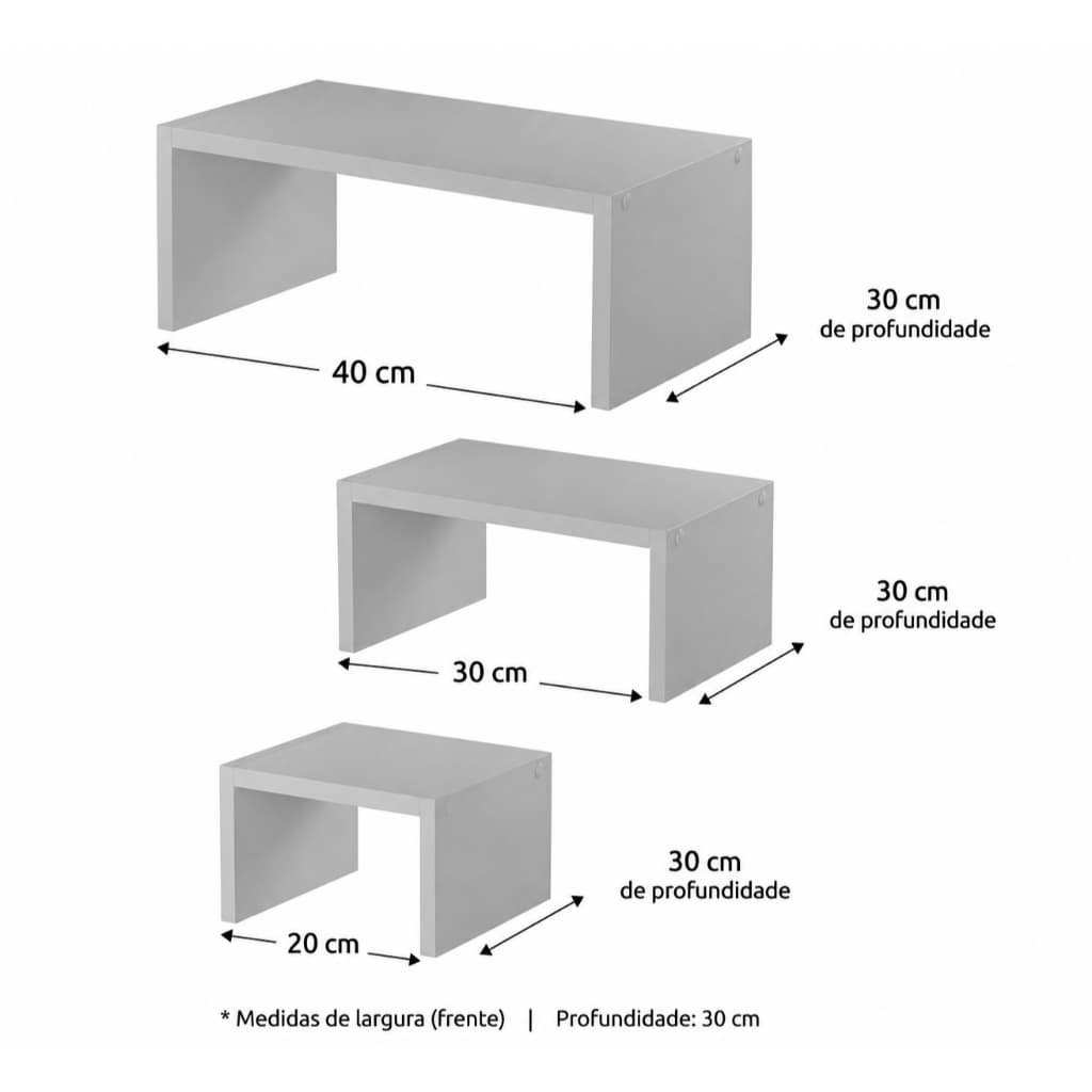 Kit 3 Prateleiras Organizadoras Multiuso para Armários  - Largura 40cm/30cm/20 e 30cm Profundidade