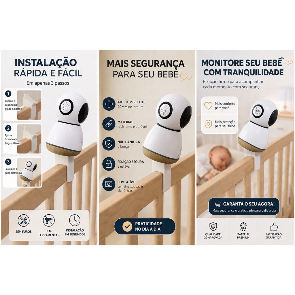 Suporte Babá Eletrônica para Berço Flexível Ajustável Baby Monitor Universal Segurança Bebê Fácil Instalar