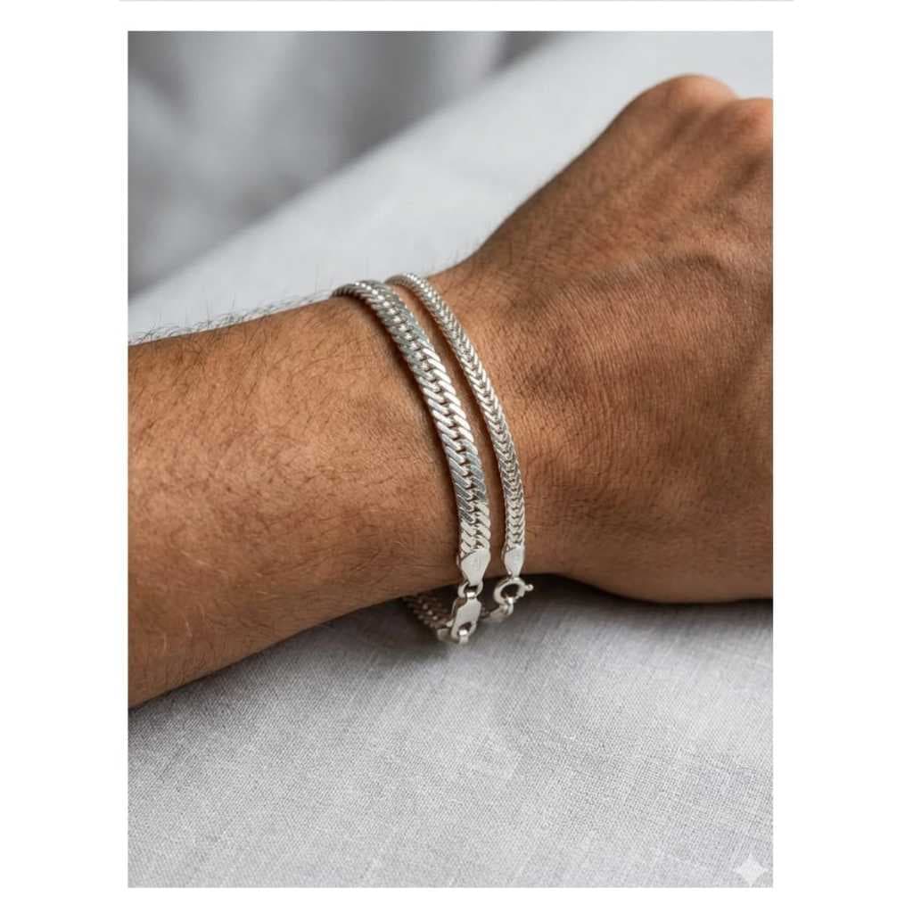 Pulseira Masculina em Prata 925 Elo Grume Fechado 22cm