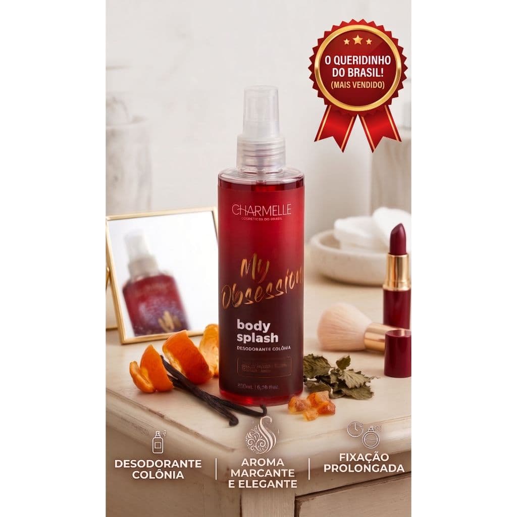 Body Splash Feminino My Obsession Charmelle 200ml Doce Alta Fixação Body Splash Marcante Elegante Notas de Baunilha