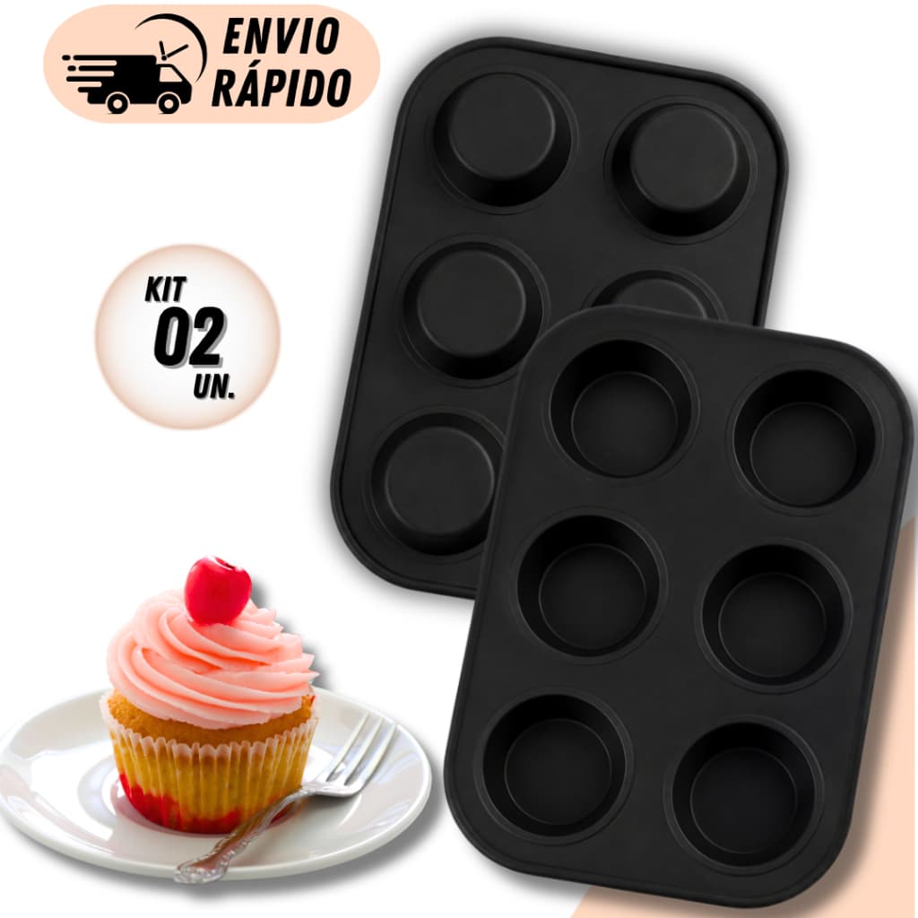 KIT 2 OU 1 FORMA DE SILICONE PARA CUPCAKE MUFFIN 6 CAVIDADES ANTIADERENTE NÃO GRUDA FÁCIL DESENFORMAR