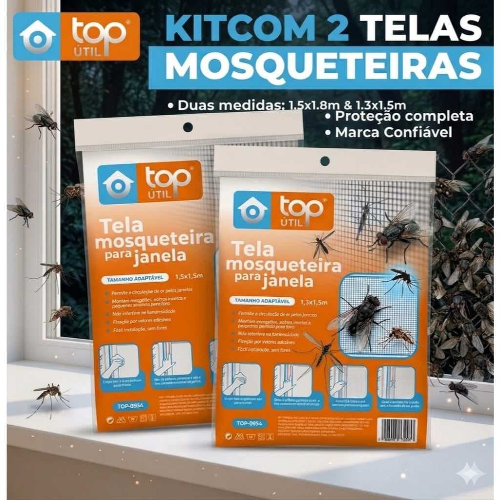 2 Telas Mosquiteiro Janela Proteção Contra Dengue Pernilongo E Moscas S/ Furos Com Velcro Protege Sua Casa
