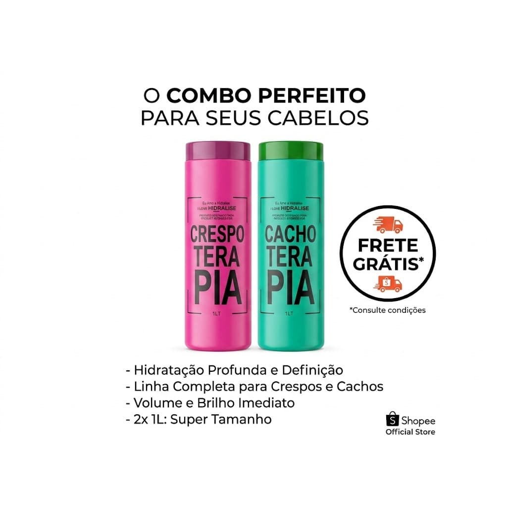 KIT CACHOS SUPER DEFINIÇÃO CRESPOTERAPIA 1LT + CACHOSTERAPIA 1 LT - HIDRALISE DEFINIÇÃO IMEDIATA