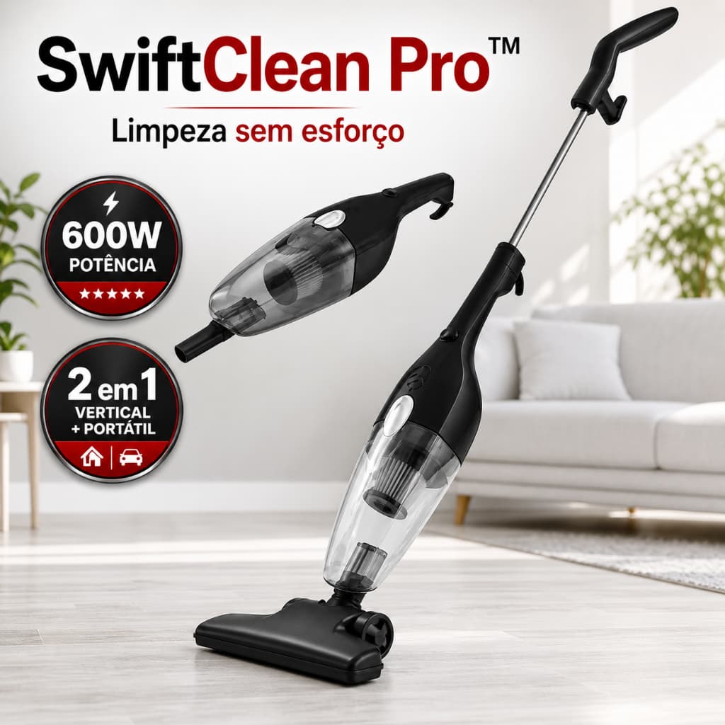 Aspirador de Pó Vertical 2 em 1 600W Portátil Alta Sucção 220V Limpeza Casa Sofá Carro