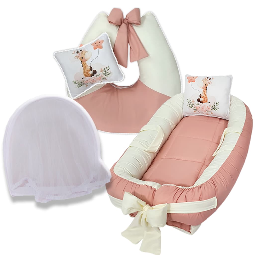 Ninho Redutor, Almofada de Amamentação, Mosquiteiro e 2 Almofadinhas Decorativas – Kit quarto Bebê