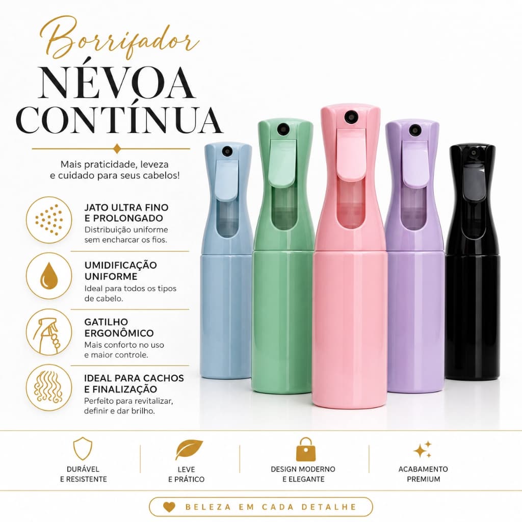 Borrifador Contínuo  – Spray para Cabelos | Pulverizador | Névoa Fina | Atomizador de Água