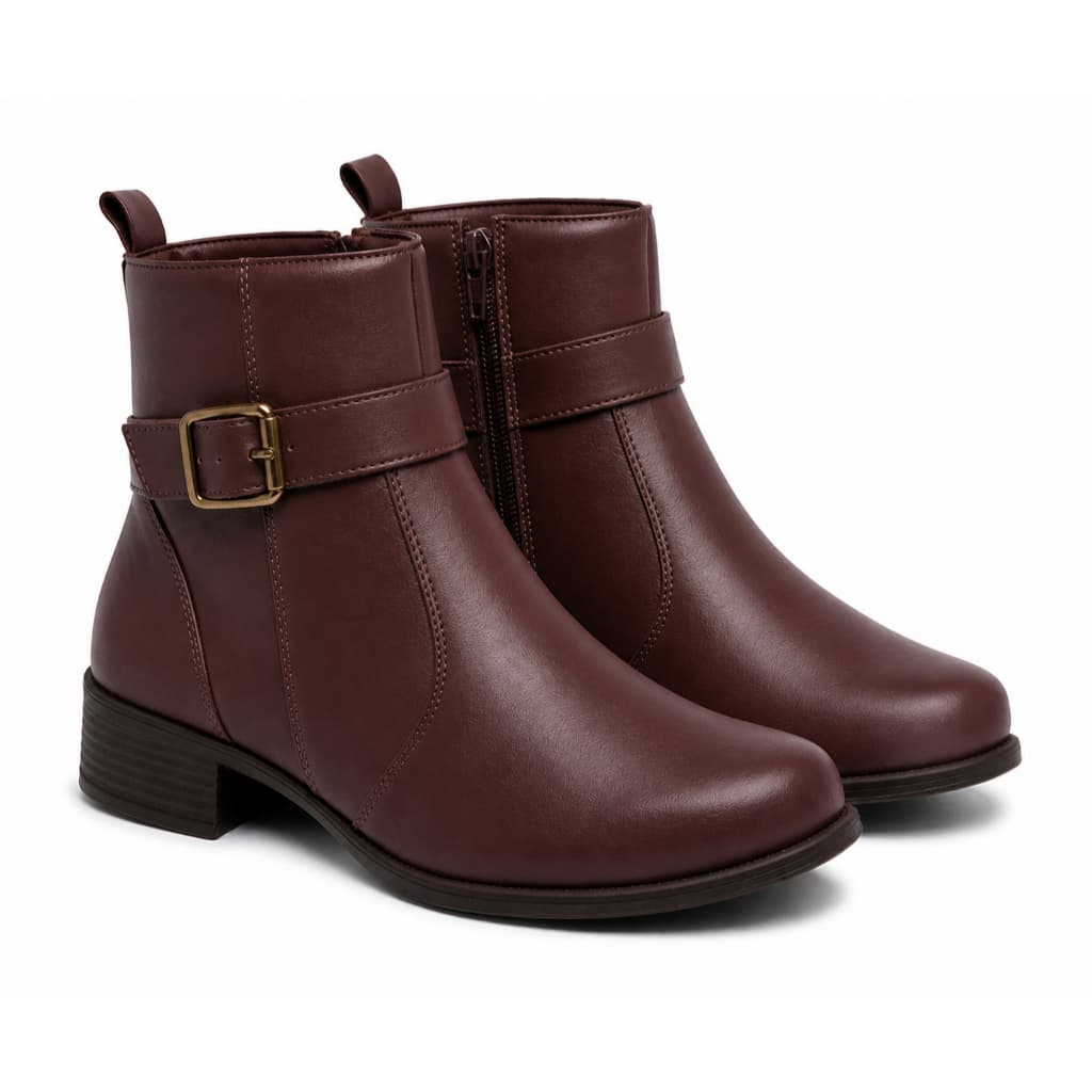Bota Feminina Cano Curto Marrom Café com Fivela | Confortável, Elegante e Versátil 🔥