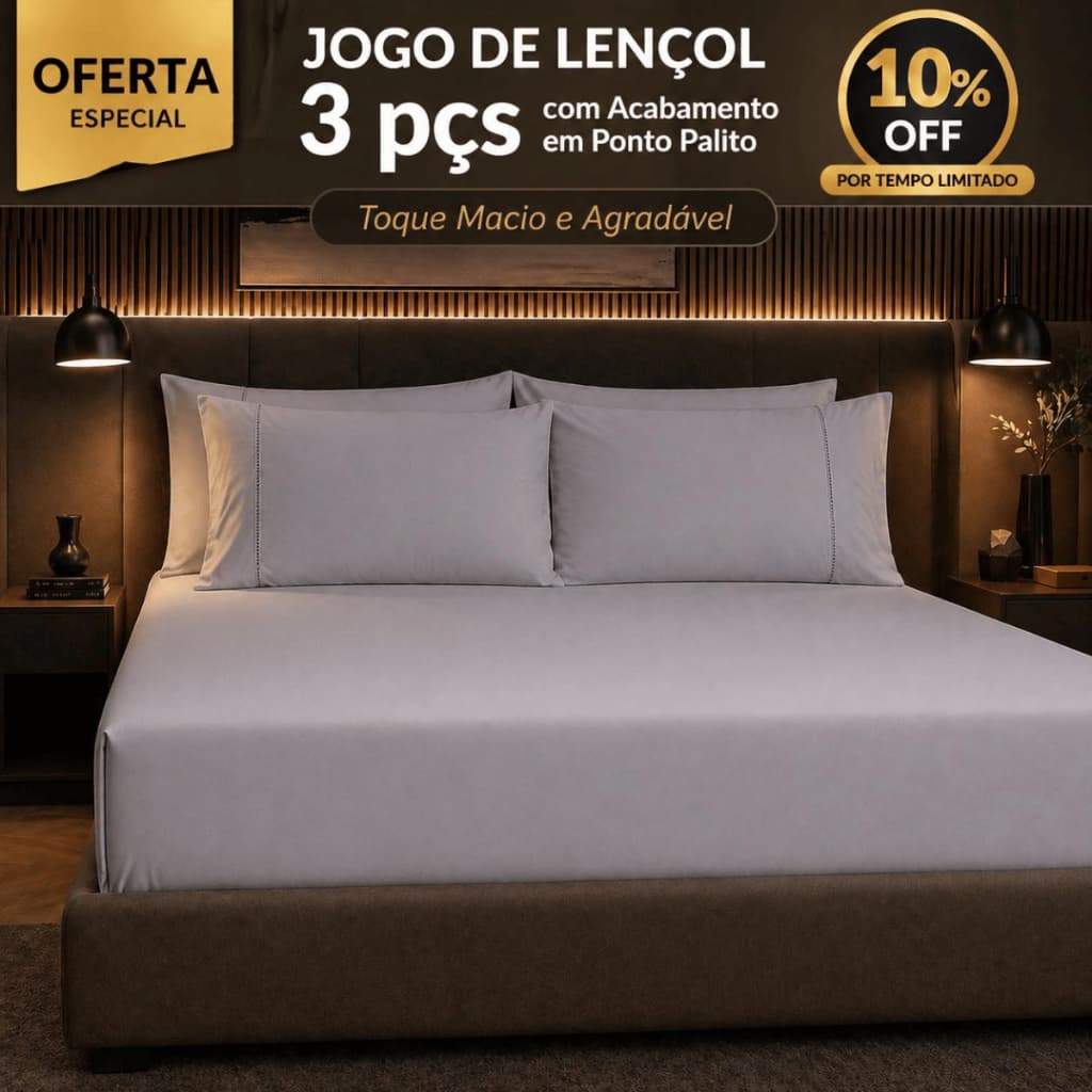 Jogo Lençol King 3 Pçs Com Elástico e Fronha Ponto Palito Toque Macio Premium Várias Cores