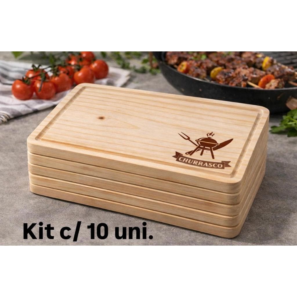Tábua para churrasco, 30 cm x 20 cm, Kit c/ 10 unidades, Madeira Pinus