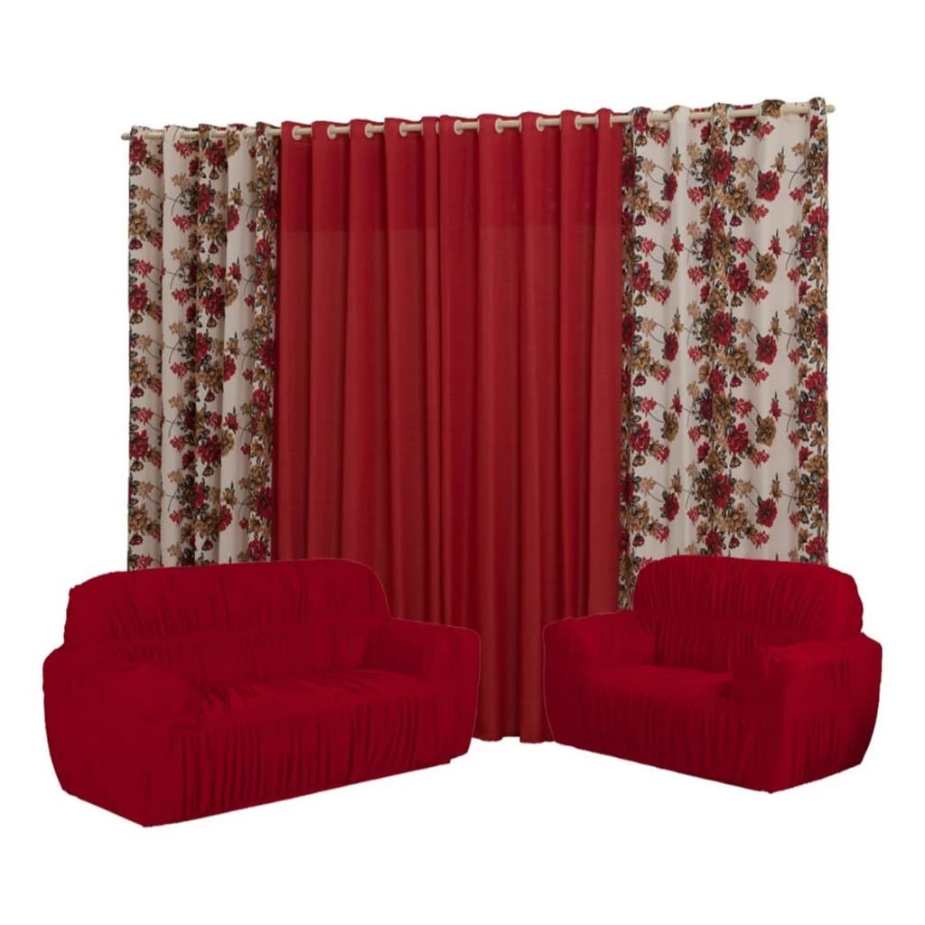 Capa Sofá 3x2 Lugares + Cortina Florata 2mts Várias Cores