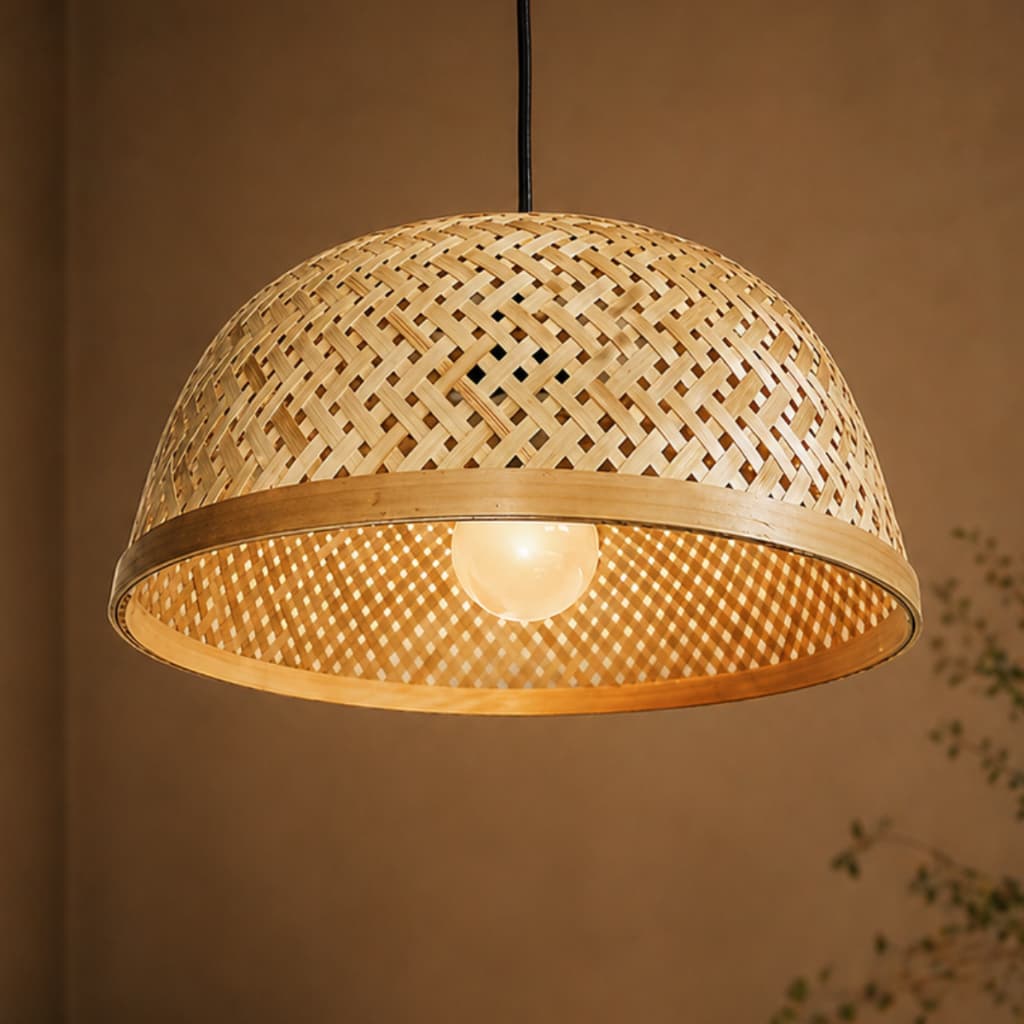 Lustre Pendente De Mesa Bambu Natural Sala Moderno Led Cozinha Hotel Pousada Japonês