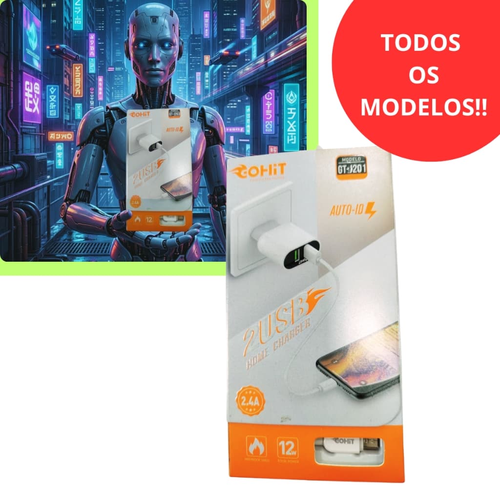 Carregador Turbo USB com Cabo Gohit Super Rápido Porta 12v 24v Celular CABO V8 IPHONE OU TYPE-C