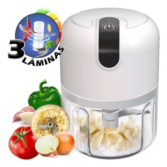 Mini Processador Elétrico Portátil USB Tritura Alho Legumes