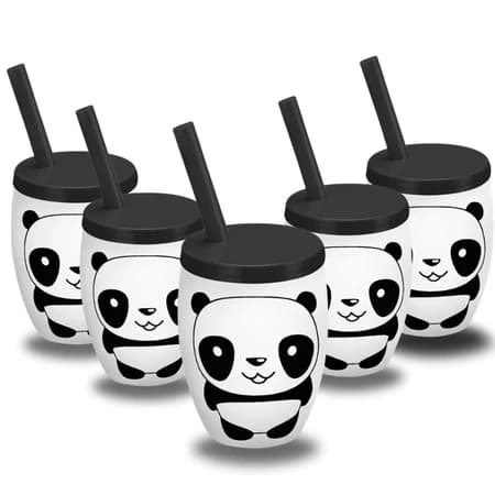 Kit Copos Personalizado Urso Panda Com Canudo Festa Infantil Decorativo