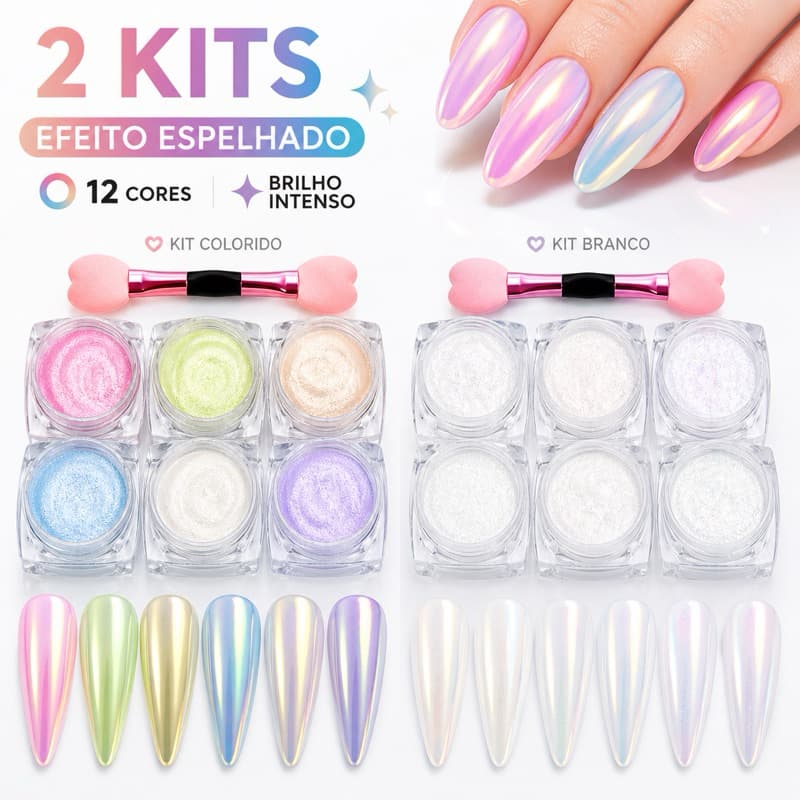 Kit 12 Pó Cromo Sereia Decoração De Unhas E Maquiagem