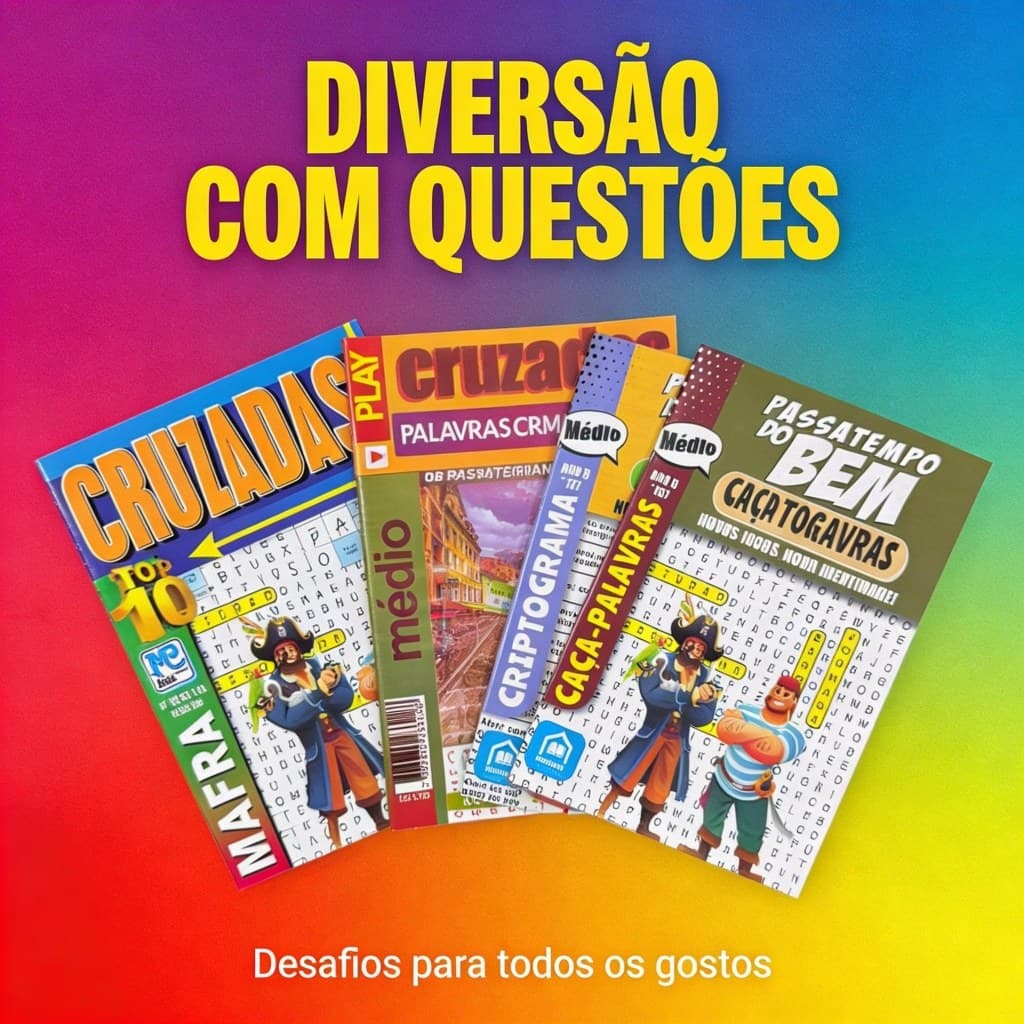 KIT 05 Revistas Passatempos Sortidos | Caça-Palavras, Cruzadas, Criptograma, Numerex e Numericx