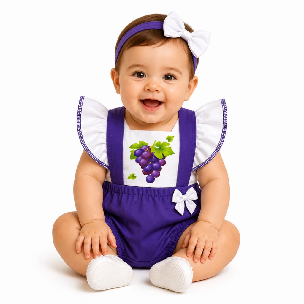 Romper Bebê Feminino Uvinha Macacão Infantil Menina 3 a 6 Meses Roupa Bebê Fofa Confortável
