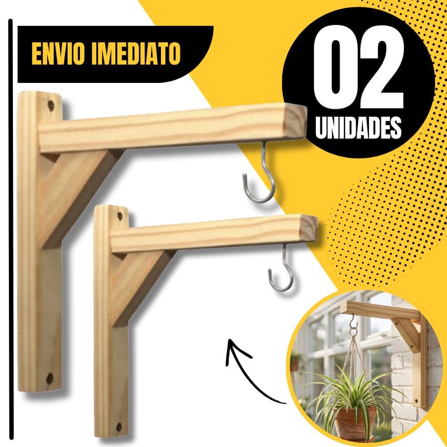 Kit 02 Unidades Suporte Prateleira Kit Instalação Mão Francesa Madeira Plantas Prateleira 20x20cm