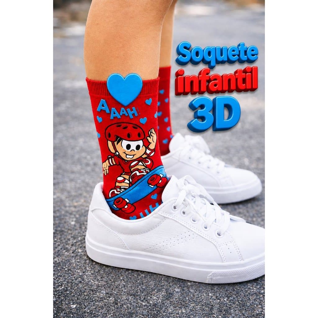 Meia divertida soquete Infantil 3D Personagens - Produto licenciado