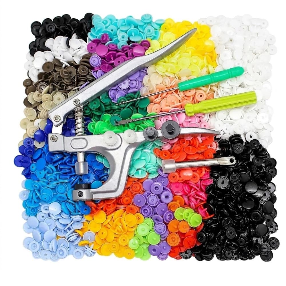 Kit Alicate Pressão Botão Tic Tac + 360 Botões Plástico Coloridos 12mm
