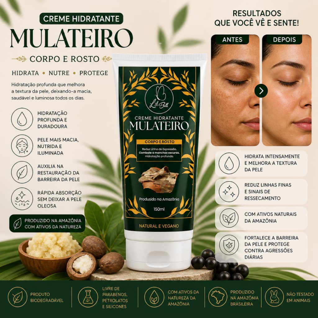 Creme Hidratante de Mulateiro Lili Belle Cosméticos 150ml